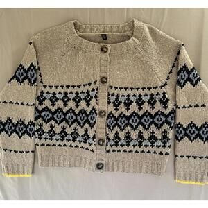 Magaschoni women's beige and black Nordic Fair Isle cropped cardigan Size XL